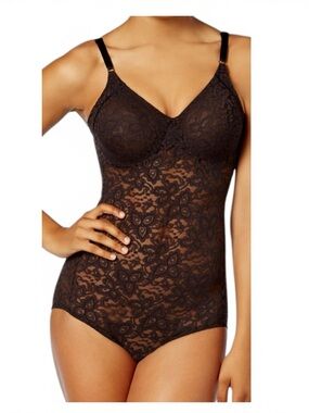 BALI Firm-Control Sheer Lace Black Body Shaper DFBL10 Underwire Sz 34C NEW